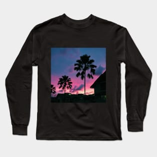 Summer Palm Trees Pink Skies Long Sleeve T-Shirt